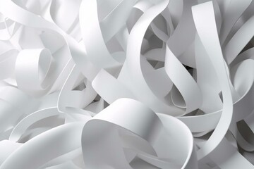 White 3D ribbons create an abstract wallpaper with light rendering and space for text. Generative AI