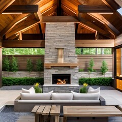 An outdoor-inspired living space with natural stone accents and earthy tones4