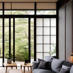 A Japanese-inspired interior with sliding doors and minimalistic furniture3