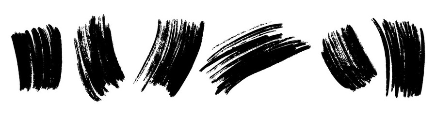 Set of ink brush strokes, brushes, lines, black paint, grungy. hand drawn graphic element isolated on white background.