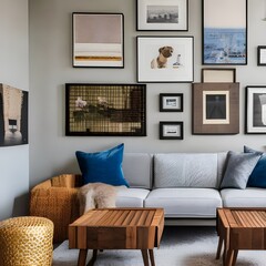 An artistic and eclectic living room with gallery walls and mismatched furniture4