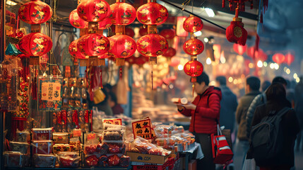 activities at the night market Chinese New Year - obrazy, fototapety, plakaty