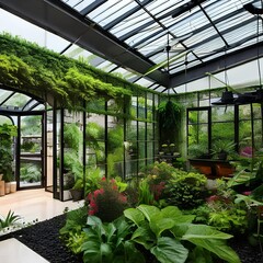 Fototapeta na wymiar A garden-inspired indoor conservatory with lots of greenery and natural light1