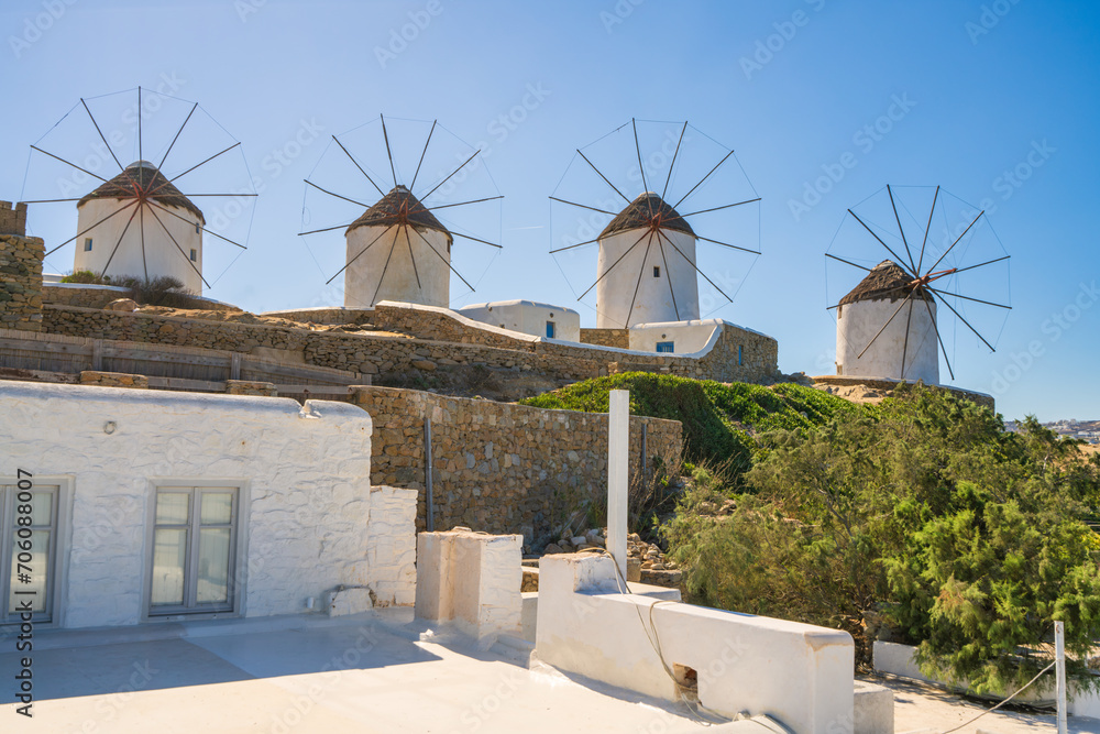 Poster Famous windmills of Mykonos island, Greece