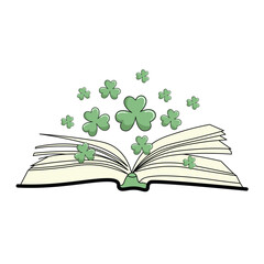 Hand drawn open book and shamrock shape vector