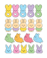 Set of funny cartoon animals, cute peep candy vector