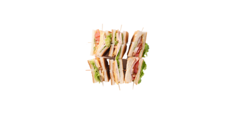 Delicious toast of dark bread with salmon, cheese, cucumber, and tomato in a blue plate, Healthy vegetarian food with transparent background