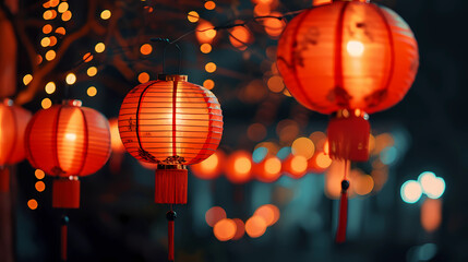 red lanterns shine in the dark night