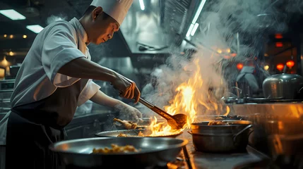 Deurstickers a chef busy cooking typical Chinese dishes © Food gallery