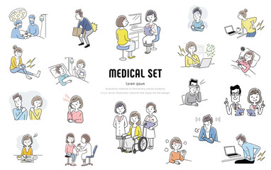 ベクターイラスト素材：医療に関係する人物セット