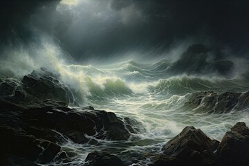 a turbulent ocean during a tempest. Generative AI