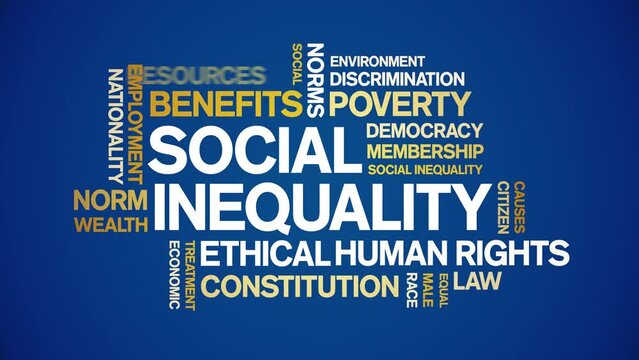 Social inequality animated tag word cloud;Human rights issues text design animation kinetic typography seamless loop.
