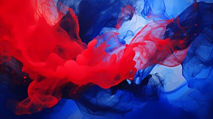 Saturated gradients of ruby red and deep cobalt converging, creating a visually intense abstract fusion.
