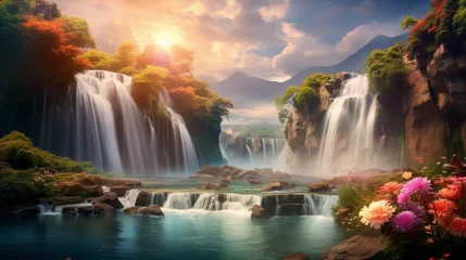 Deurstickers waterfall and rainbow © Muhammad