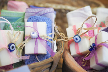 colorful natural soap bar in a bowl 