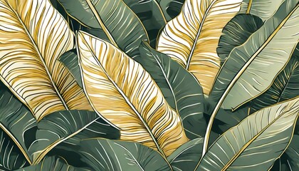 botanical art. Abstract tropical leaf wallpaper, Luxurious nature leaf design in linear style.