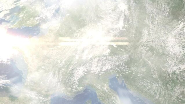 Zoom in from space and focus on Ehingen, Germany. 3D Animation. Background for travel intro. Elements of this image furnished by NASA.