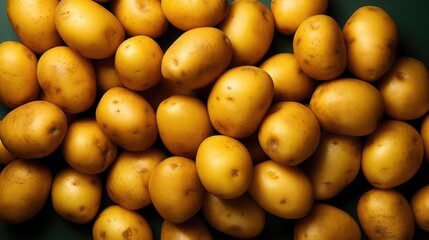 many fresh potatoes , flat lay, top view. - obrazy, fototapety, plakaty