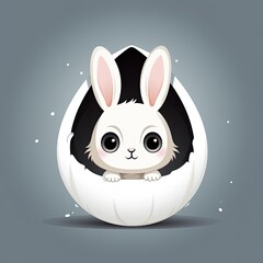 A bunny in an egg house on a gray background.