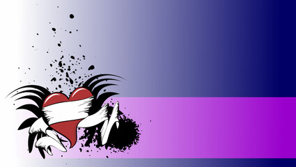 red winged heart tattoo ink sticker background postal card in vector format