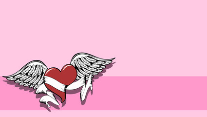 red winged heart tattoo ink sticker background postal card in vector format