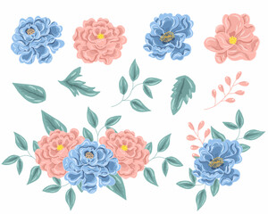 Hand Drawn Blue and Pink Rose
