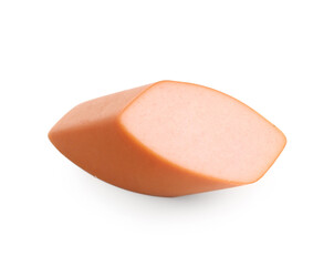 Piece of tasty sausage isolated on white background