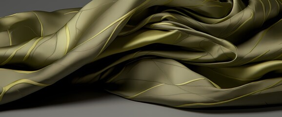 Olive drab silk forming organic and earthy patterns, evoking a sense of natural beauty