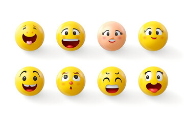 3D Rendering set of emoji isolated on white, emoticons group isolated