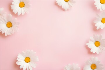 Fototapeta premium Daisies Blooming on Soft Pink Background