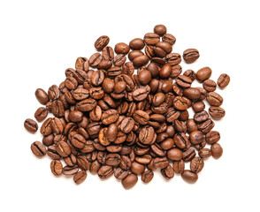 Heap of coffee beans isolated on white background