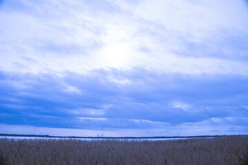 冬のウトナイ湖に晴れ間がさす