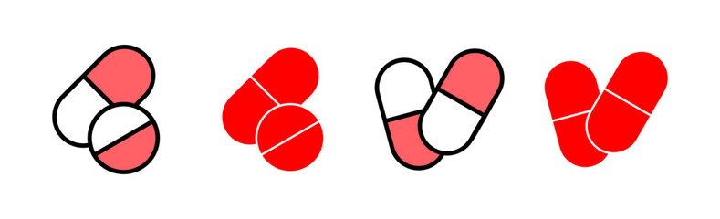 Pills icon set illustration. capsule icon. Drug sign and symbol