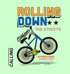 Rolling down the streets california cycle t-shirt graphic design vector illustration 