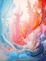 Radiant waves of color cascade in a 3D liquid ballet, creating a stunning display of fluid motion and vibrant splashes against a captivating abstract backdrop