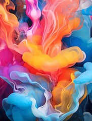 Radiant waves of liquid energy collide and splash in a 3D space, forming a captivating display of vivid colors that evoke a sense of fluid beauty and dynamic motion