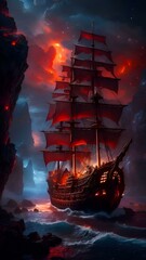 ship in the sea at night.ship, boat, sail, sailboat, model, sea, sailing, 