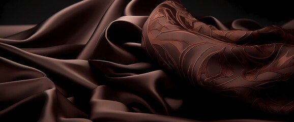 Rich chocolate brown silk exhibiting subtle patterns with a touch of sophistication