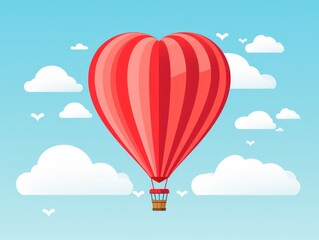 Obraz premium Heart-shaped hot air balloon floating in the sky, flat style