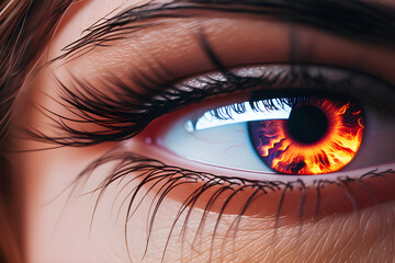 Naklejka premium Beautiful woman's eyes: the faintness of the flame burning in the eyes generative ai