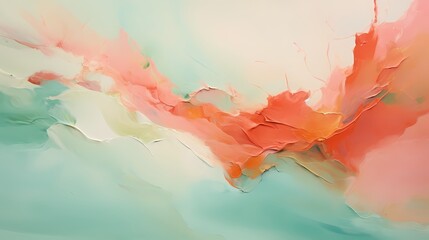 Lively brushstrokes of coral and seafoam green converging, forming an ocean of abstract delight.
