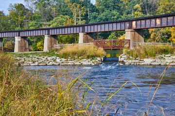 Tranquil River and Bridges in Lush Landscape, Michigan