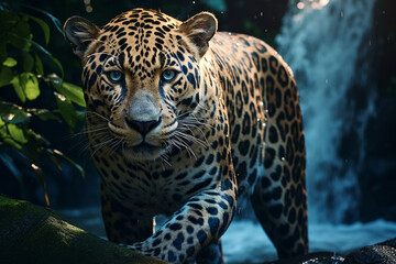 Generative AI Image of Jaguar Leopard Wildlife Animal in Amazon Rainforest