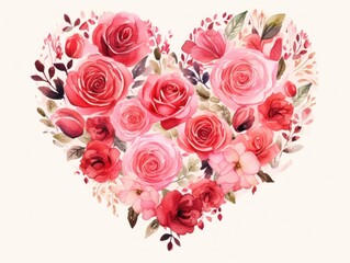 Watercolor roses forming a heart shape, illustration