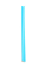 Blue plastic straws on white background