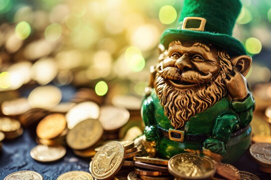 Pot of gold coins and Leprechaun Saint Patrick's Day theme 