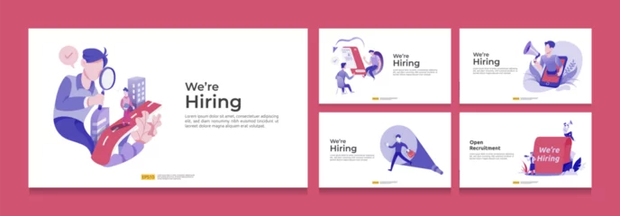 Fotobehang recruitment employer hiring concept with businessman people character. vacancy interview process for social media job template, web landing page, banner HR presentation. Vector illustration bundle set © 200degrees