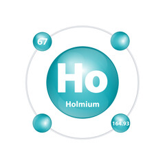 Icon structure Holmium (Ho) chemical element round shape circle dark green with surround ring Number shows of energy levels of electron. Study science for education 3D Illustration vector.