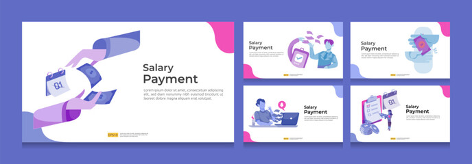 salary payment and payroll illustration set bundle for annual bonus, income, payout with people character. flat vector for web landing page template, banner, presentation, social, and print media