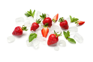 Ingredients for preparing strawberry lemonade on white background